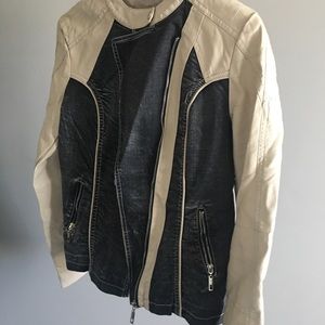Y2k white and black leather/denim jacket
